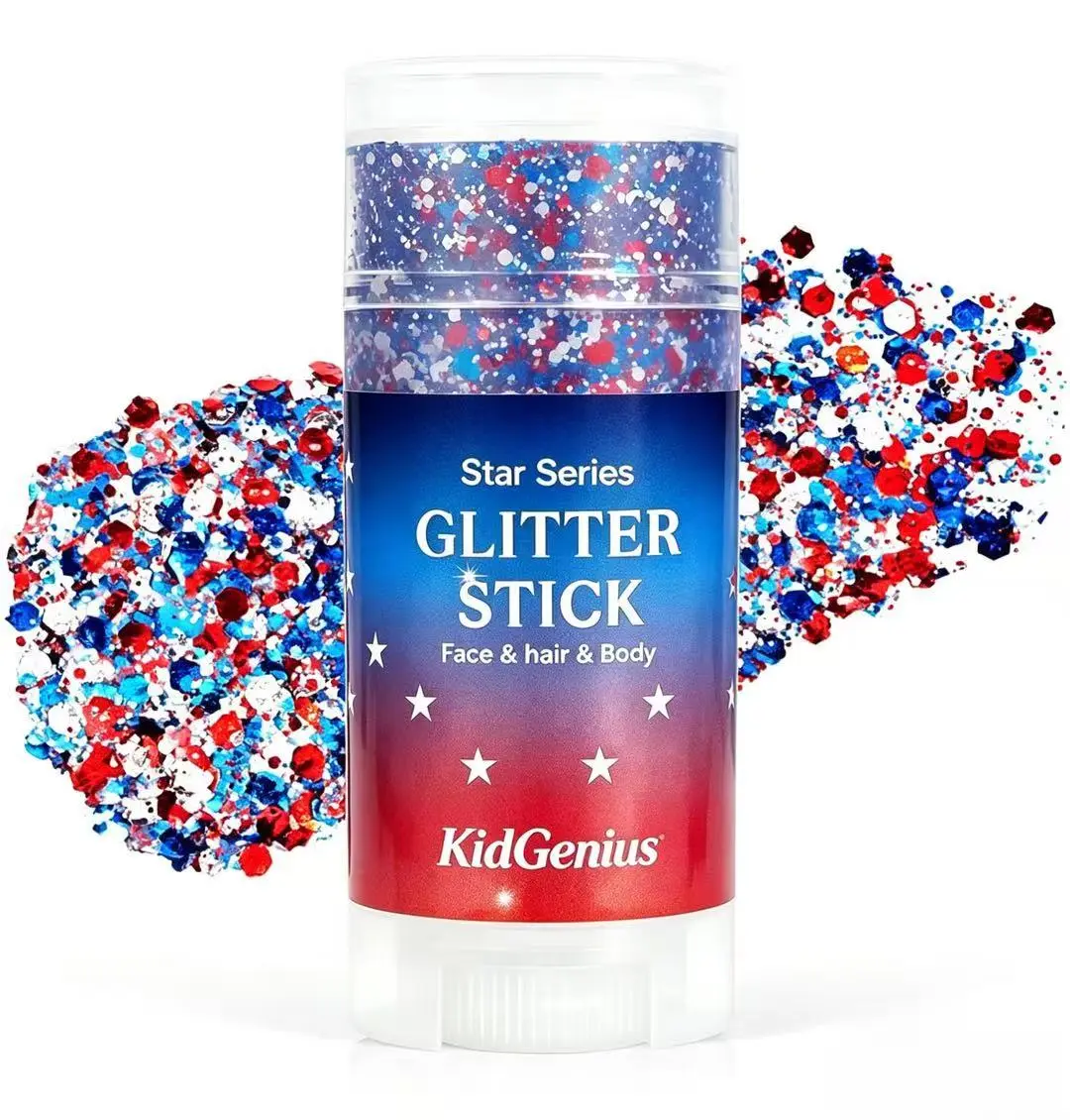 KIDGENIUS Gentle Smooth Glitter Stick - Lightweight, Non-Irritating Body & Face Shimmer Highlighter, Blendable Waterproof Longwear Glitter Gel, Ideal for Carnival, Crafts, Daily Use (All Skin Types, Kids & Adults, Gift-Worthy), Cosmetic, Concert, Costume,