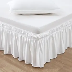 Wrap Around Bed Skirt Sides Elastic Dust Ruffled 18 Inch Tailored Drop,Easy to Install Fade Resistant-Natural White, Queen/King