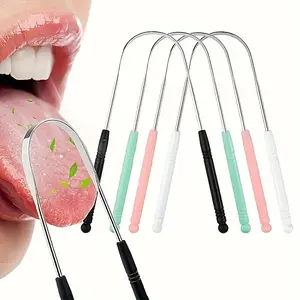 4pcs Reusable Stainless Steel Tongue Scraper with Comfort Grip Handle Oral Care Tool, Tongue Cleaner Tongue Scraper