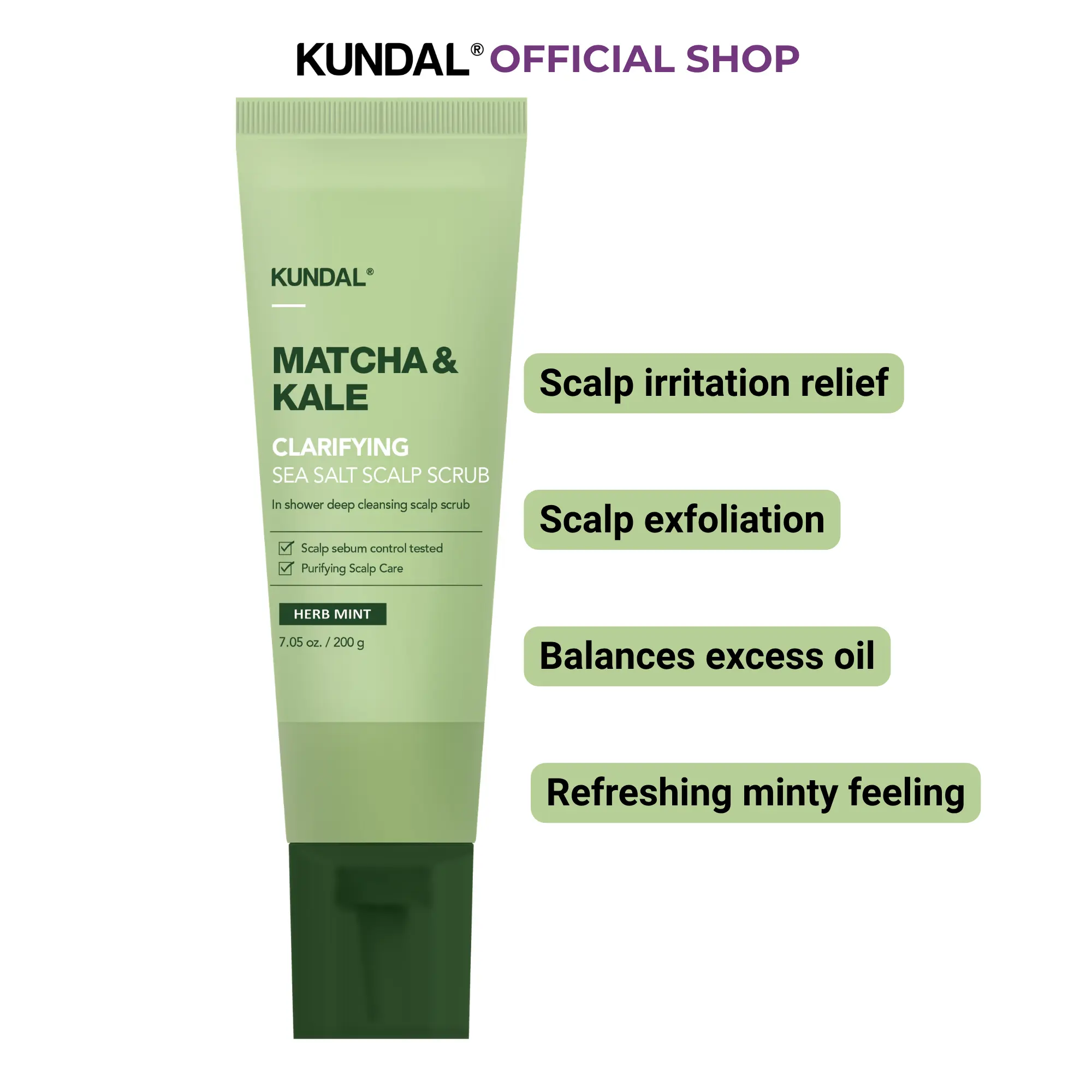 [KUNDAL] Matcha & Kale Clarifying Sea Salt Scalp Scrub Deep Cleansing, Oil Control & Scalp Buildup Care 7.05oz