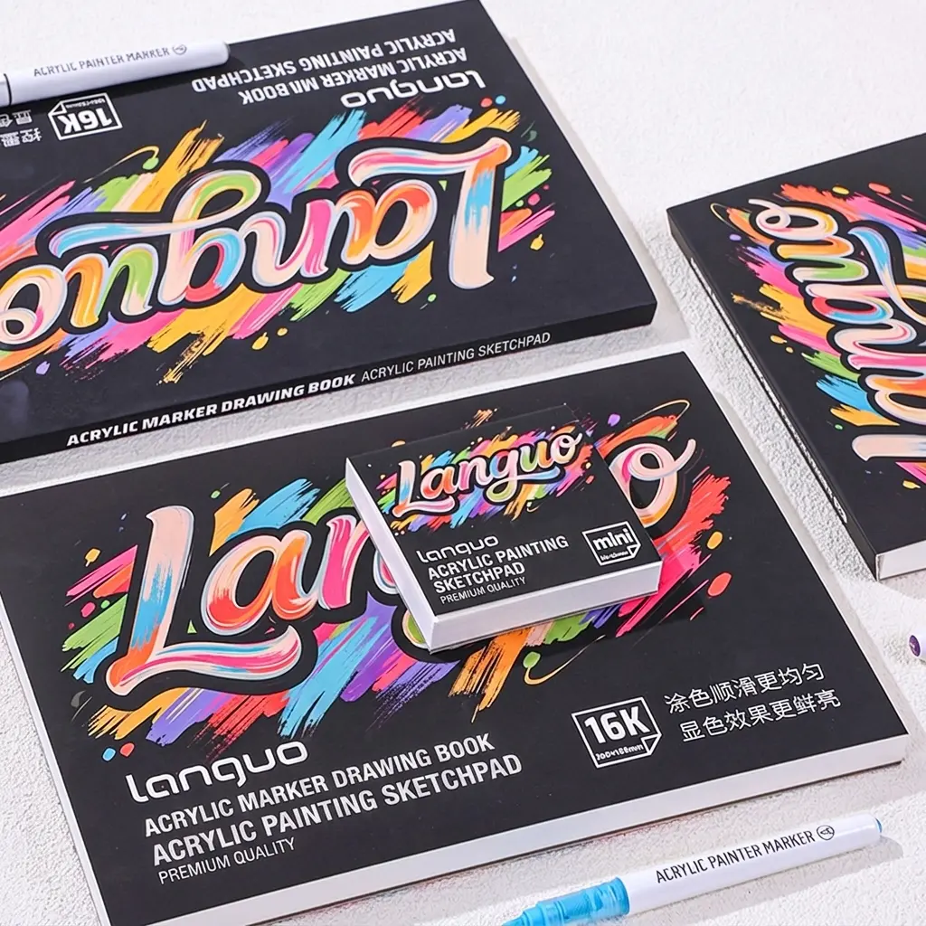 【NO BLEED】languo MINI Acrylic Marker Sketchbook! Thick Paper, 72 Pages Acrylic Marker Drawing Book 80x80mm Premium Paper a5 sketchbook Soft Leather notebook back to school shop math journal joy