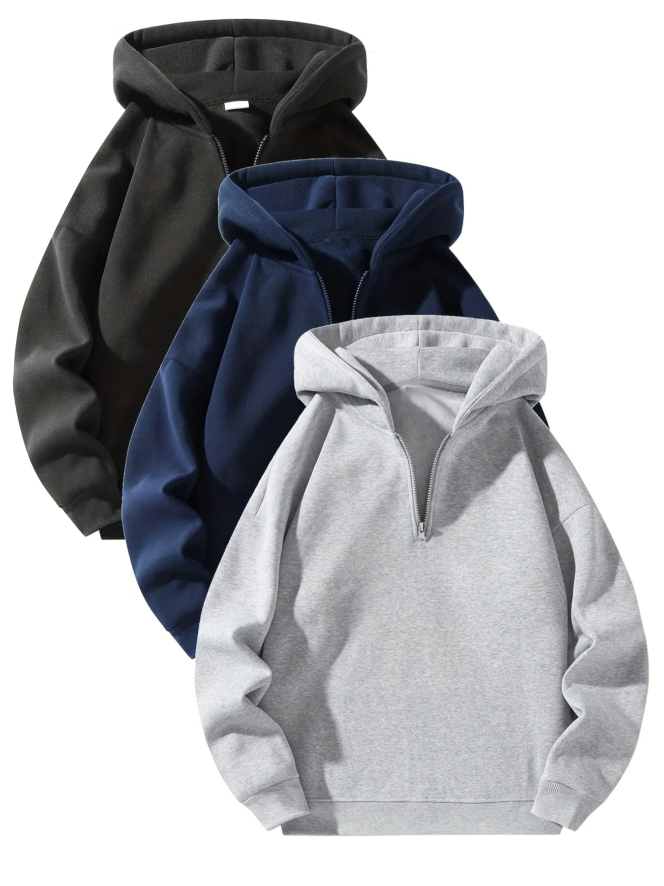 Men's Essentials Half-Zip Long Sleeve Hoodie - Plain, Comfortable, Loose Drop Shoulder Relaxed Fit Men’s Clothes, Casual Streetwear Pullover for Autumn, Modern Stylish Menswear Top, Plain Men's Sweatshirts