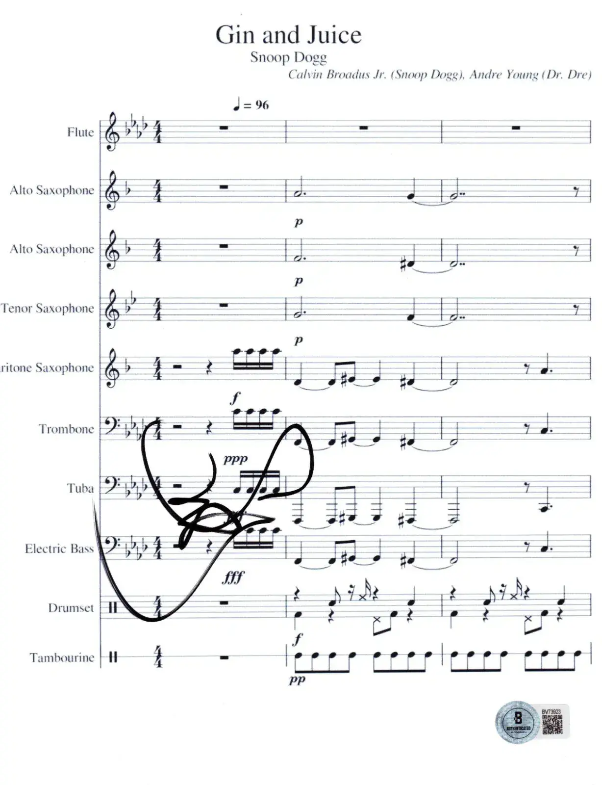Snoop Dogg Authentic Autographed Gin and Juice Sheet Music