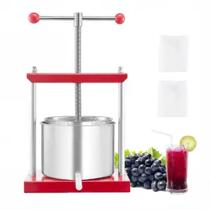 VEVOR 1.6 Gal/6L Fruit Wine Press, 2 Stainless Steel Barrels, Manual Juice Maker, Cider Apple Grape Tincture Honey Olive Oil Making Press with T-Handle for Outdoor Kitchen Home