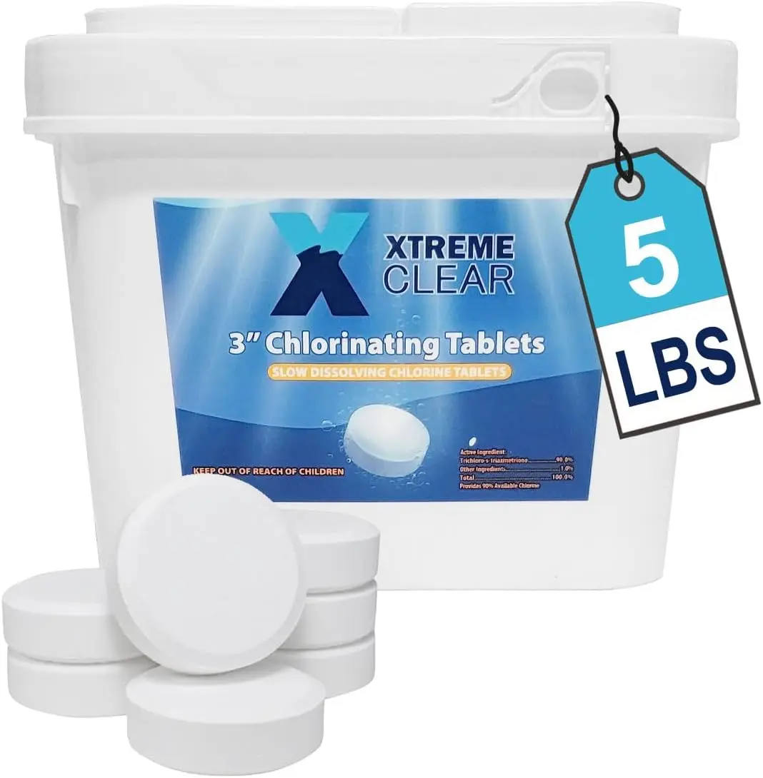 XtremepowerUS XtremeClear 3-Inch Stabilized Tri-Chlor Chlorine Tablets, 5lbs Slow-Dissolving UV-Stable Sanitizer, Individually Wrapped for Outdoor Pools, Swimming Pools, Hot Tubs & Spas, Low-Maintenance Water Quality Support, Cost-Saving