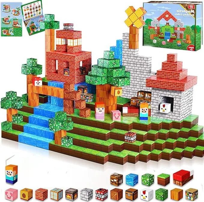 200pcs Mini Minecraft - Magnetic Blocks Toy for Kids, Magnetic Building Blocks for Boys&Girls，Children's Day Gifts, Christmas Gifts, Birthday Gifts Construction Set