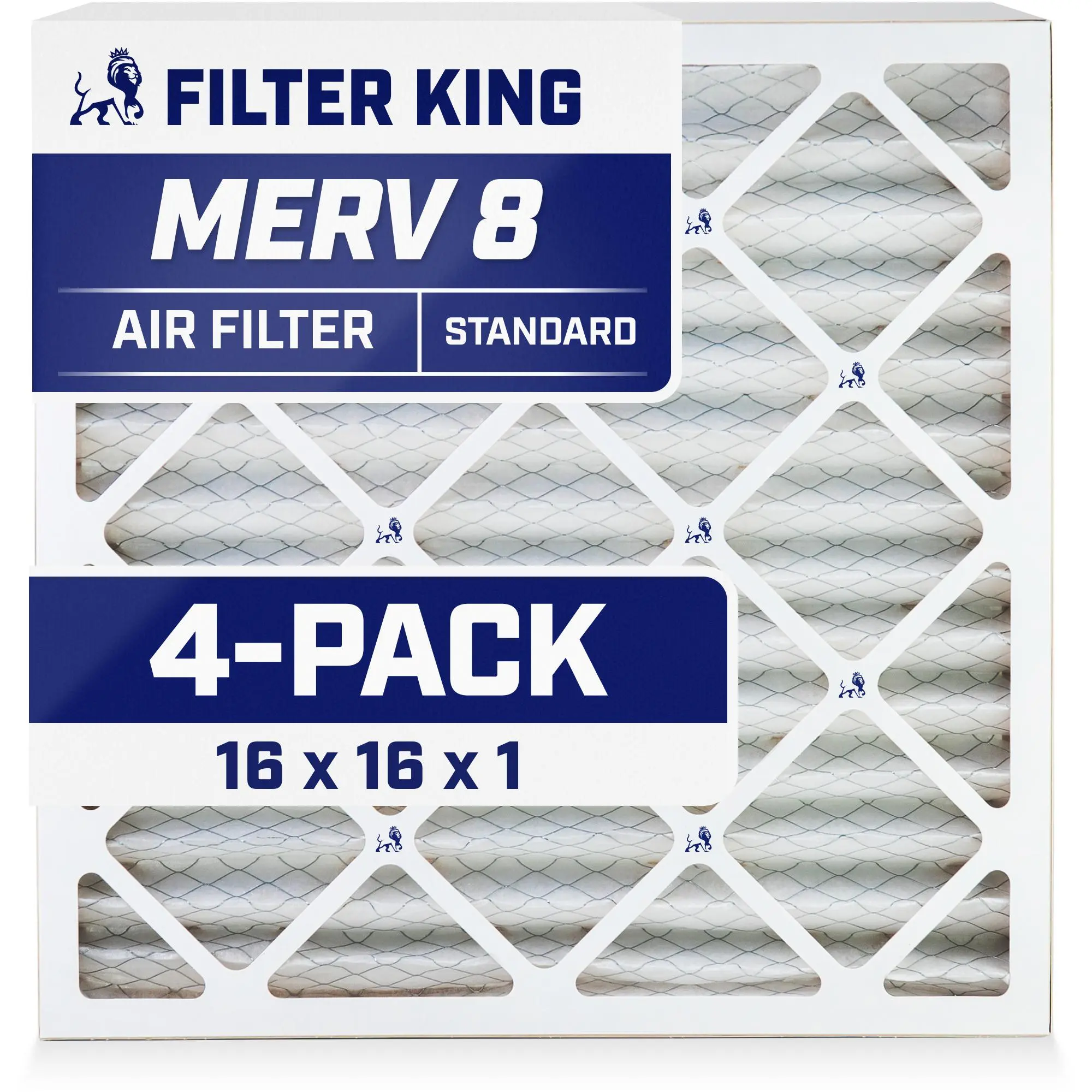 Filter King 16x16x1 Air Filter | 4-PACK | MERV 8 HVAC Pleated A/C Furnace Filters | MADE IN USA | Actual Size: 15.5 x 15.5 x .75"