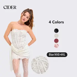 Cider Lace Tube Strapless Tie Back Mini Dress – Women's Sexy Elegant Party Clubbing Cocktail Gown, Floral Embroidery Slim Fit Dress for Summer