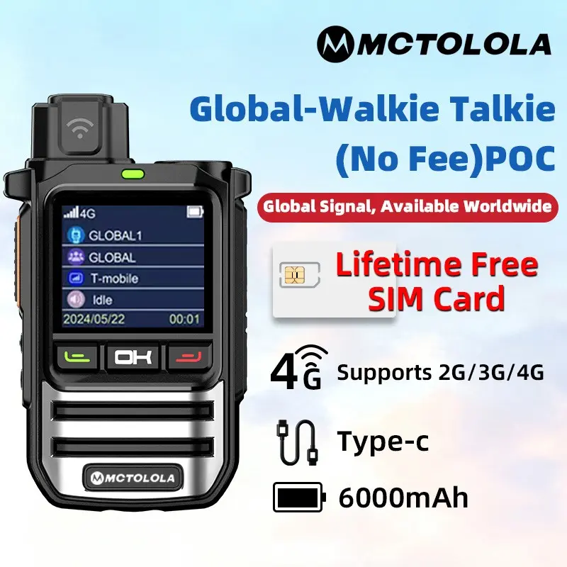 Lifetime free SIM card MT-R6 4G full network walkie talkie portable with no distance limit. Long distance global walkie talkies suitable for multiple scenarios such as self driving travel, outdoor exploration, and team communication