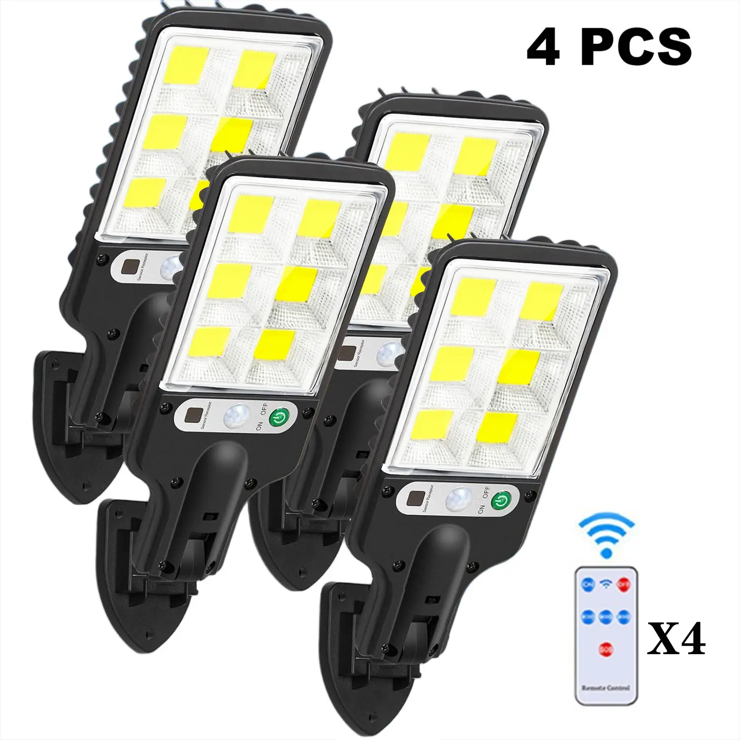 4-Pack Solar Outdoor LED Lamp Set - Wireless Motion Sensor Security Wall Lamps, ABS Plastic, IP65 Rated Waterproof, Automatic Sunrise-Sunset Activation, Easy Installation, Wide Angle Lighting for Courtyards, Garages, Backyards