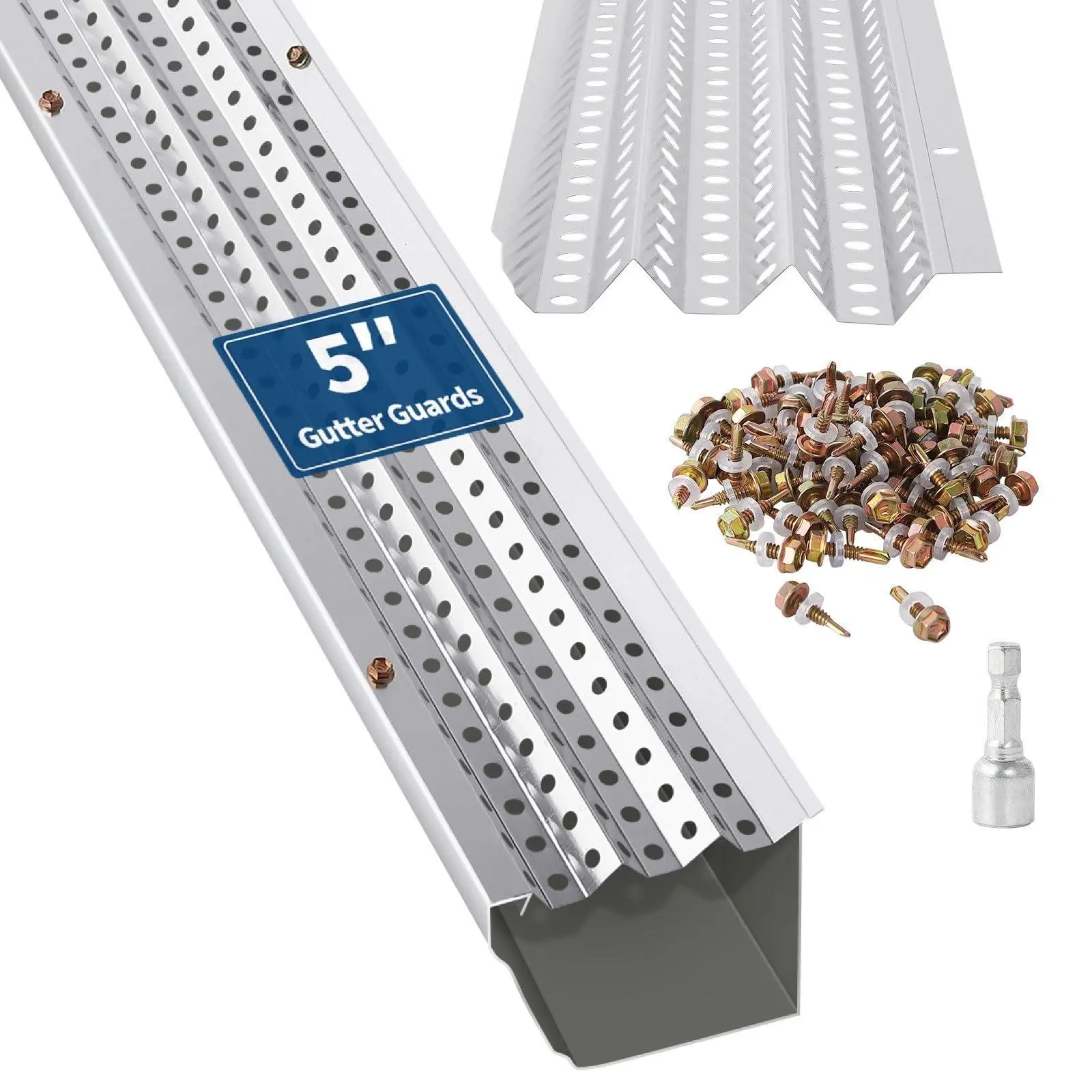 GARVEE 5" Gutter Guard 50Ft 17 PCS, 0.275" Micro-Mesh Leaf Guards for Gutters, Fit for All Roof Types, DIY Installation