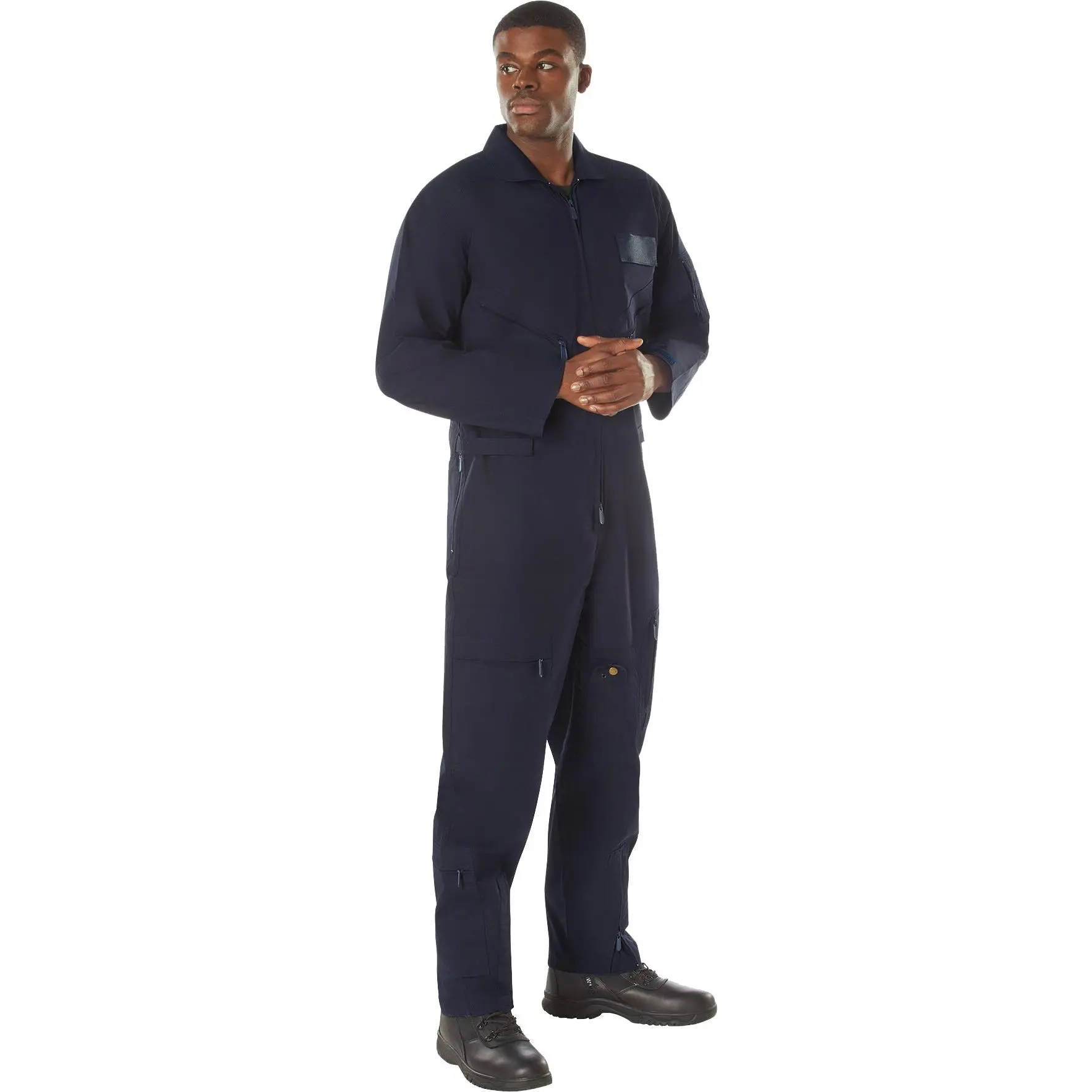Men's Navy Blue Cotton Tactical Flight Suit - US Air Force Style Pilot Coveralls, Uniforms with Zipper, Badge, Pocket, Workwear