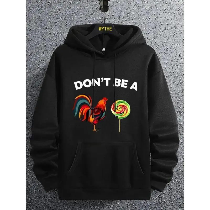 Men's Cartoon Rooster Print Drawstring Pocket Hoodie, Essentials Hoodie, Back To School Outfits, Regular Fit Hooded Long Sleeve Pullover, Hoodies for Men, Drippy Outfits, Going Out Outfit