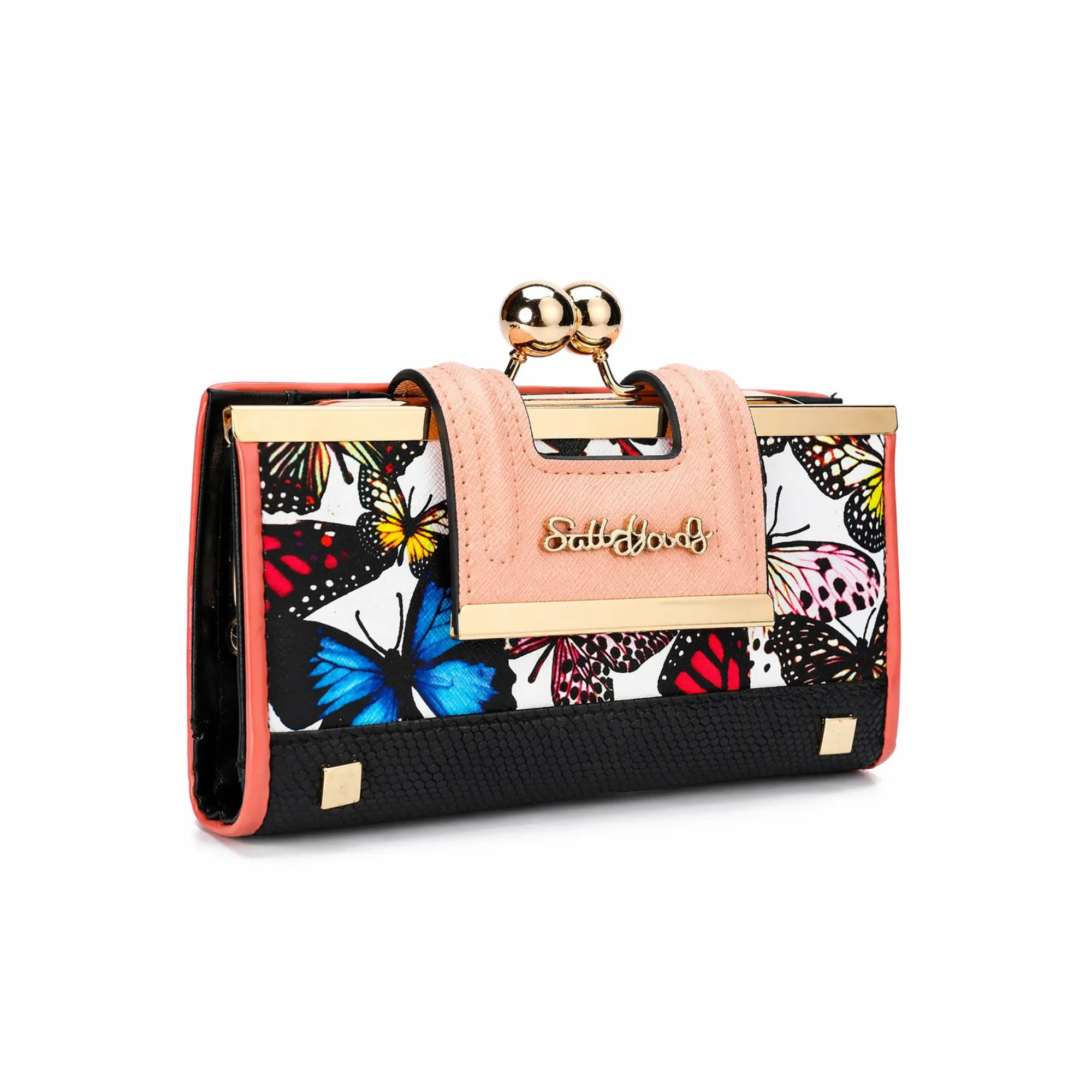 Floral Wallet for Women, Vintage Kiss-Lock Clutch Purse | PU Leather | 10 Card Slots, Bill Compartments and Secure Kiss-Lock Closure | Gift Box Included for Daily Use and Gifting