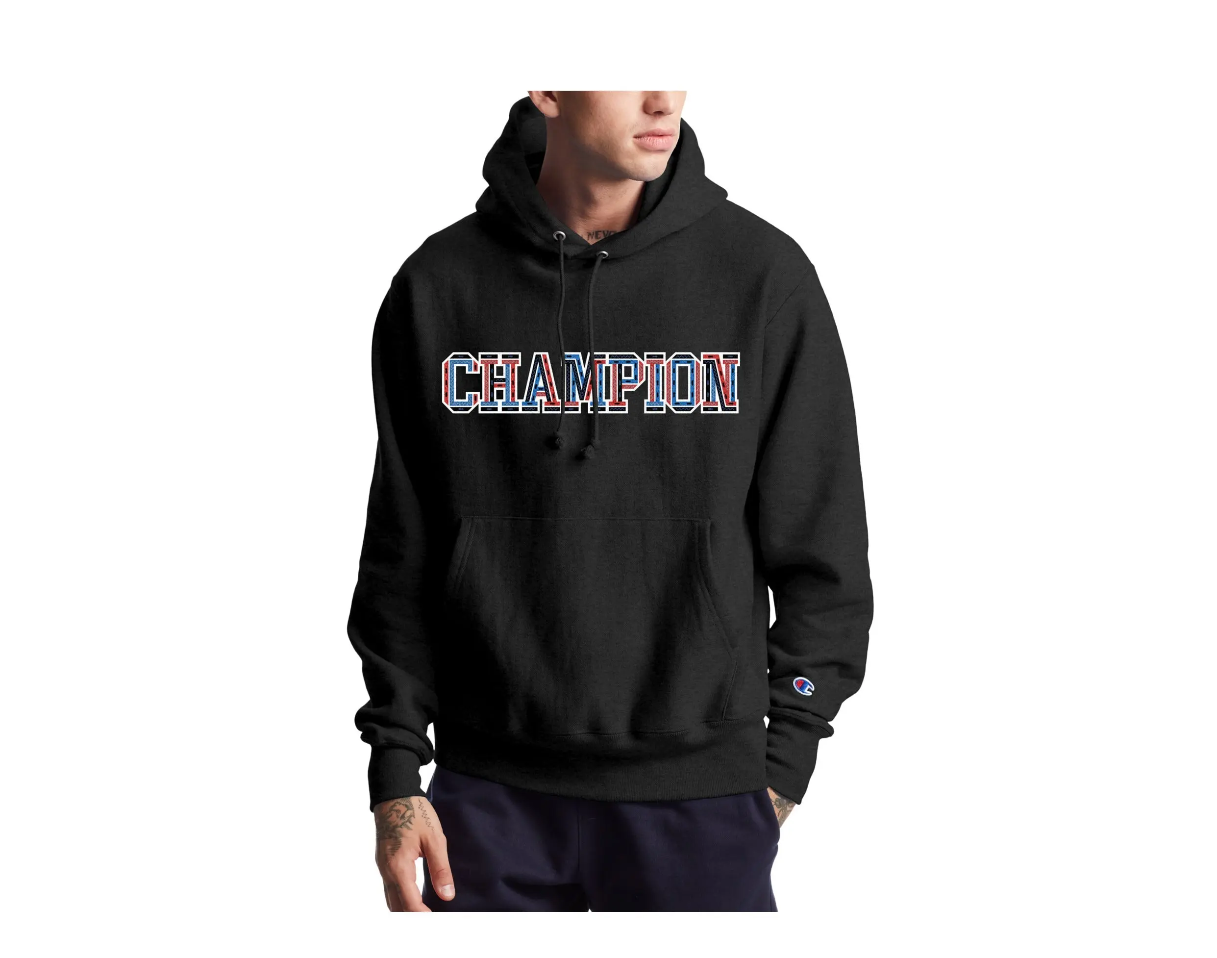 Champion C Life Reverse Weave 3D Logo Pullover Hoodie in Black| Fleece