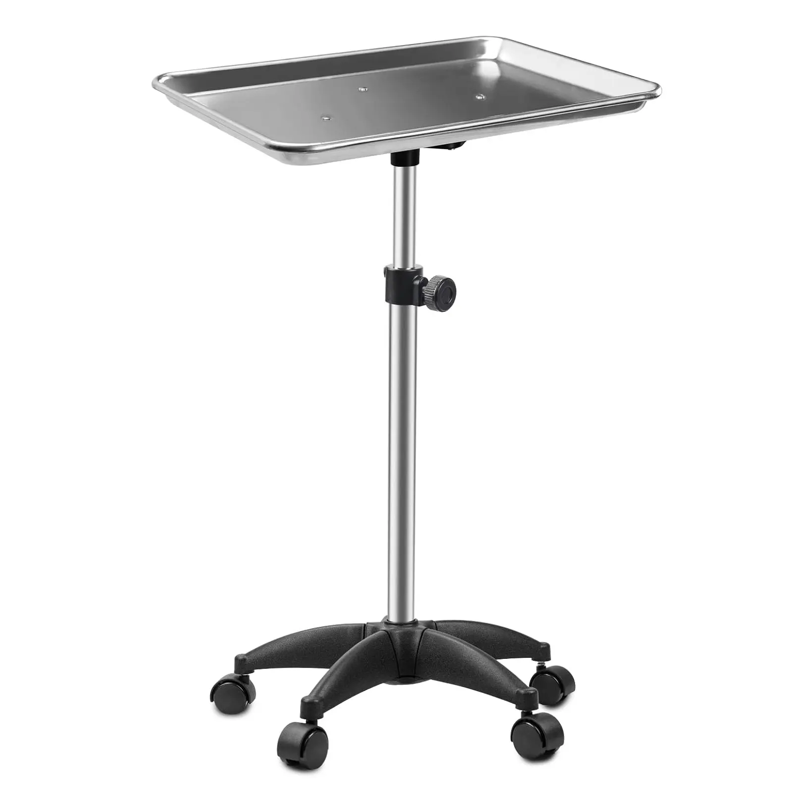 Stainless Steel Floor Rolling Barber Tray Cart - 18in×13in Tool-Free Height Adjust Salon Equipment, Solid Metal Commercial Specialty Salon Furniture, Corrosion-Resistant Noiseless Anti-Hair Casters, Heat-Resistant Storage for Hair Stylists