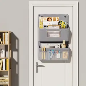Multifunctional Wall-Mounted Storage Box with Multiple Pockets, Window and Hooks, Perfect for Office, Closet, and Bathroom Use