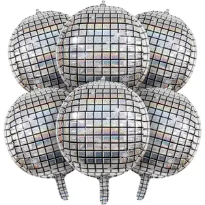 6 count Disco Ball Balloons  Disco Mylar Foil Balloons 22 Inch Huge 4D Round Metallic Sphere Disco Party Balloons for 70s 80s 90s Party Decorations Birthday Bachelorette Party Graduation
