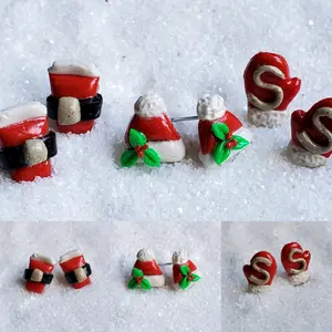 Handmade polymer clay Santa earrings set- Santa earrings- mini stud earrings set
