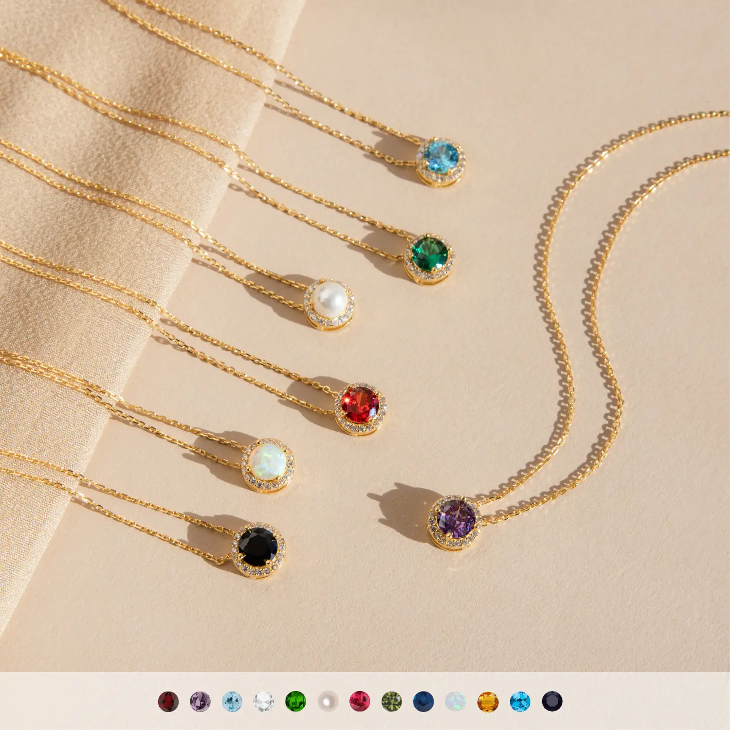 Halo Birthstone Necklace by Caitlyn Minimalist - Vintage Style Gemstone & Diamond Charm Necklace in Gold - Custom Birthstone Jewelry - Personalized Gifts for Her