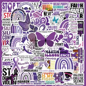 Purple Ribbon Series Sticker, 50pcs/set Butterfly & Letter Pattern Decorative Sticker, DIY Decals for Water Bottle, Laptop, Phone Case, Cover