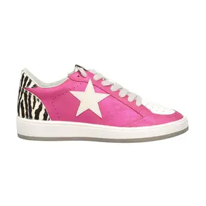 Shu Shop Womens Paz Zebra Print Lace Up Sneakers Shoes Casual - Pink
