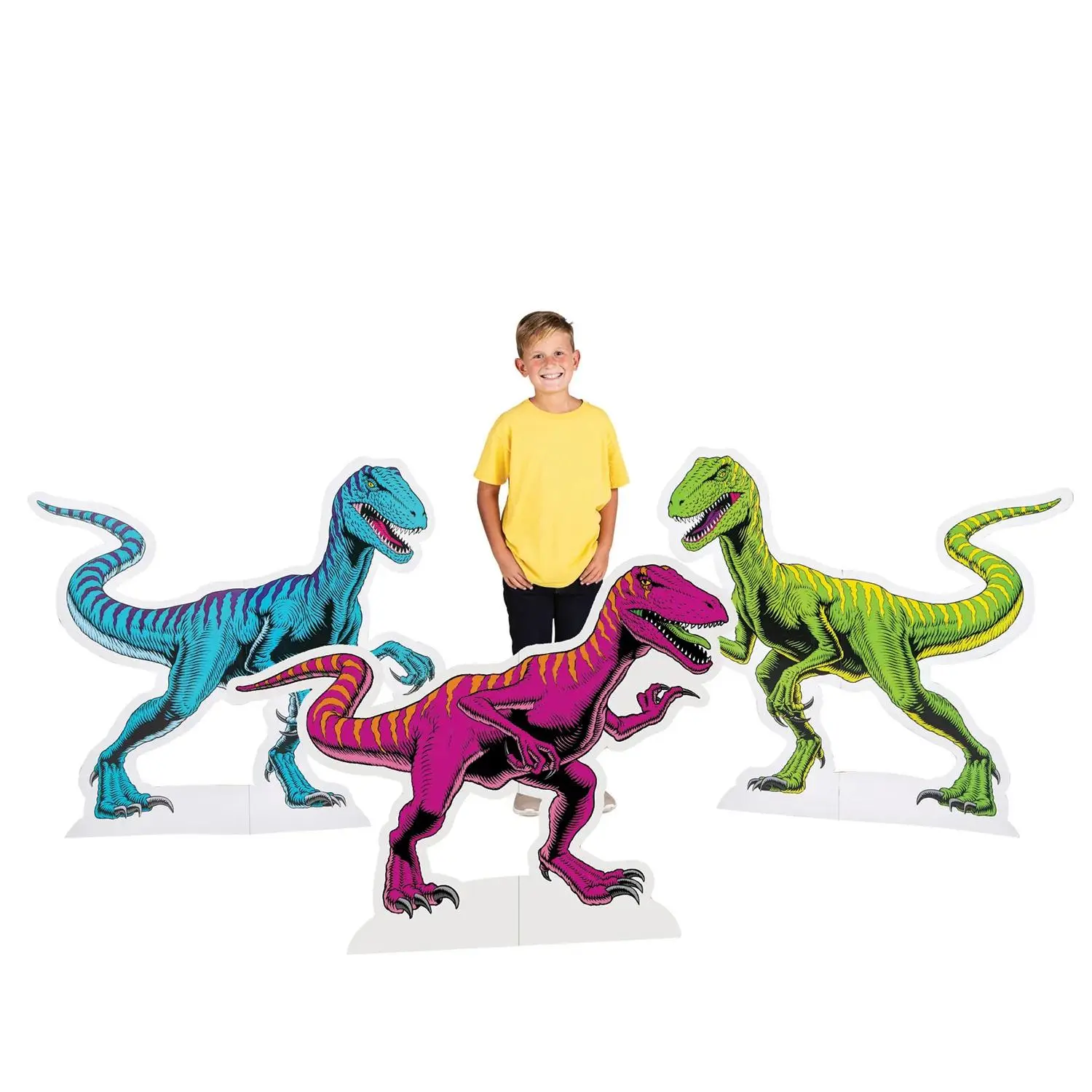 Raptor Cardboard Cutout Stand-Ups, 3-Pc Set, 37.75"-42" Size, Colorful Multicolor Cutout Design, Home Decor Festive Party Supplies Accessory