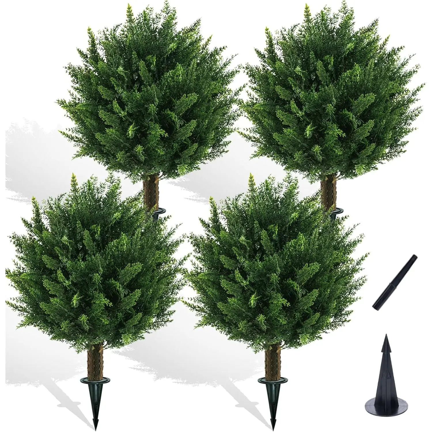 FZHCZWZX 16-in UV-Protected PE Plastic Botanical Realistic Topiary Artificial Tree with Ground Spikes, Easy-Install Outdoor Fake Plant for Backyard Decorative Use, Ideal Gift, Artificial Outdoor Faux Flower