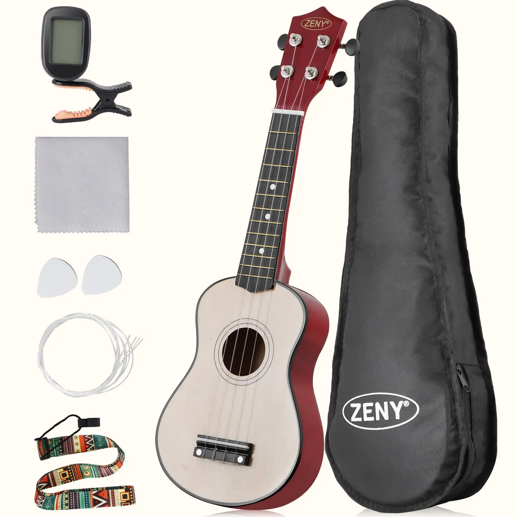21-Inch Wooden Body Ukulele Kit for Beginners - Complete Set with Solid Wood Neck, Durable Nylon Strings, Digital Tuner, Extra Nylon String, Spare Picks, Gig Bag, Microfiber Cloth, Eco-Friendly Design,back to school,back to school haul