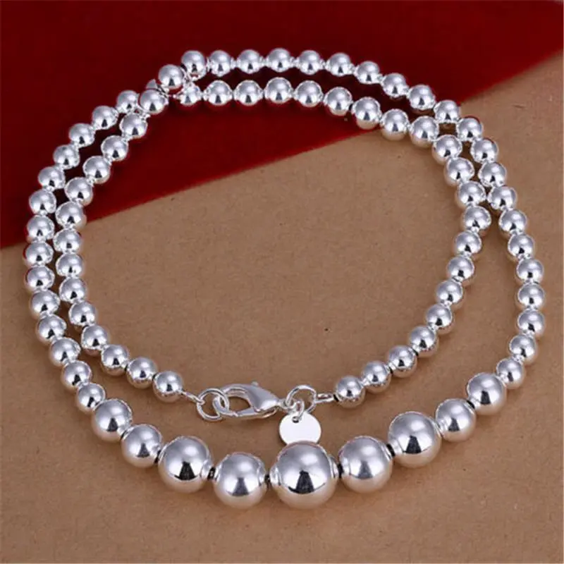 Women's 925 Silver Plated Hollow Balls Beads Chain Necklace #N169