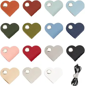 15 Pcs Heart Cord Organizer, Cord Keeper Earbud Holder Headphone Cable Straps Wire Organizer Earphones Winder Leather Cable Management Storage Straps for Electronics Earbuds USB