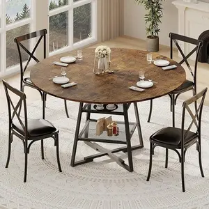 42 Inch Round High Top Dining Table Set for 4: Circle Kitchen Table with Built-in Storage