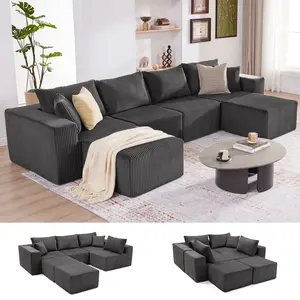 [3 packages shipping]135.4" Cloud Couch Sectional, Modular Sofa with Deep Seat, Plush Corduroy U Shaped Boneless Couch, Convertible Sectional Couches for Living Room, 6Seat,