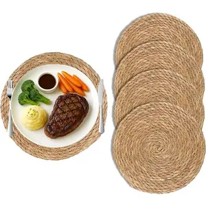1/4/6 Pcs Natural Woven Cattail Placemats, Round Handwoven Water Hyacinth Placemat