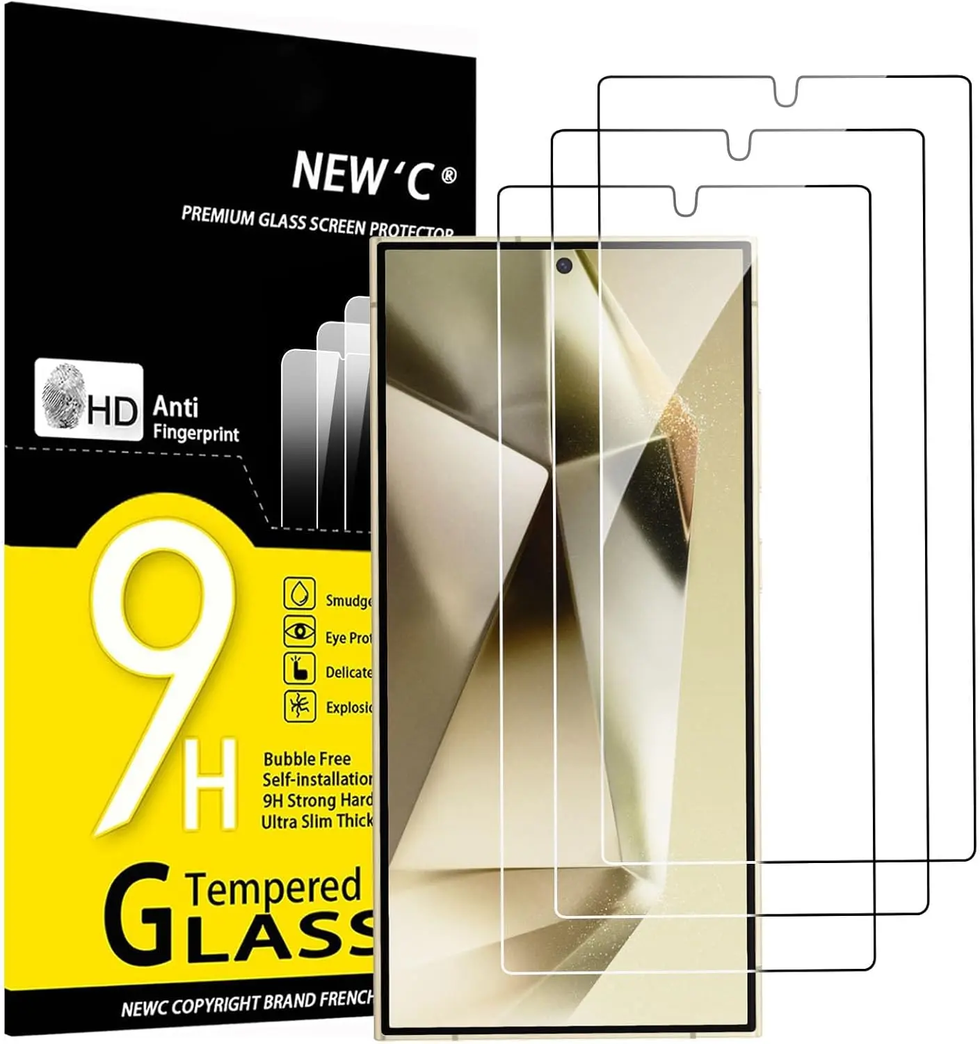 NEW'C 3 Pack Designed for Samsung Galaxy S25 Ultra/S24 ultra/S23 ultra/S22 ultra /S21 ultra/S20 ultra Screen Protector Tempered Glass, Bubble Free, Ultra Resistant