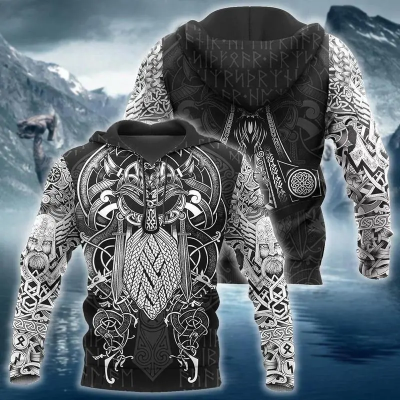 Awesome Viking Odin 3D Design Hoodie heavyweight fleece street punk style new autumn-winter Vintage Soulsborne Knight Hoodie