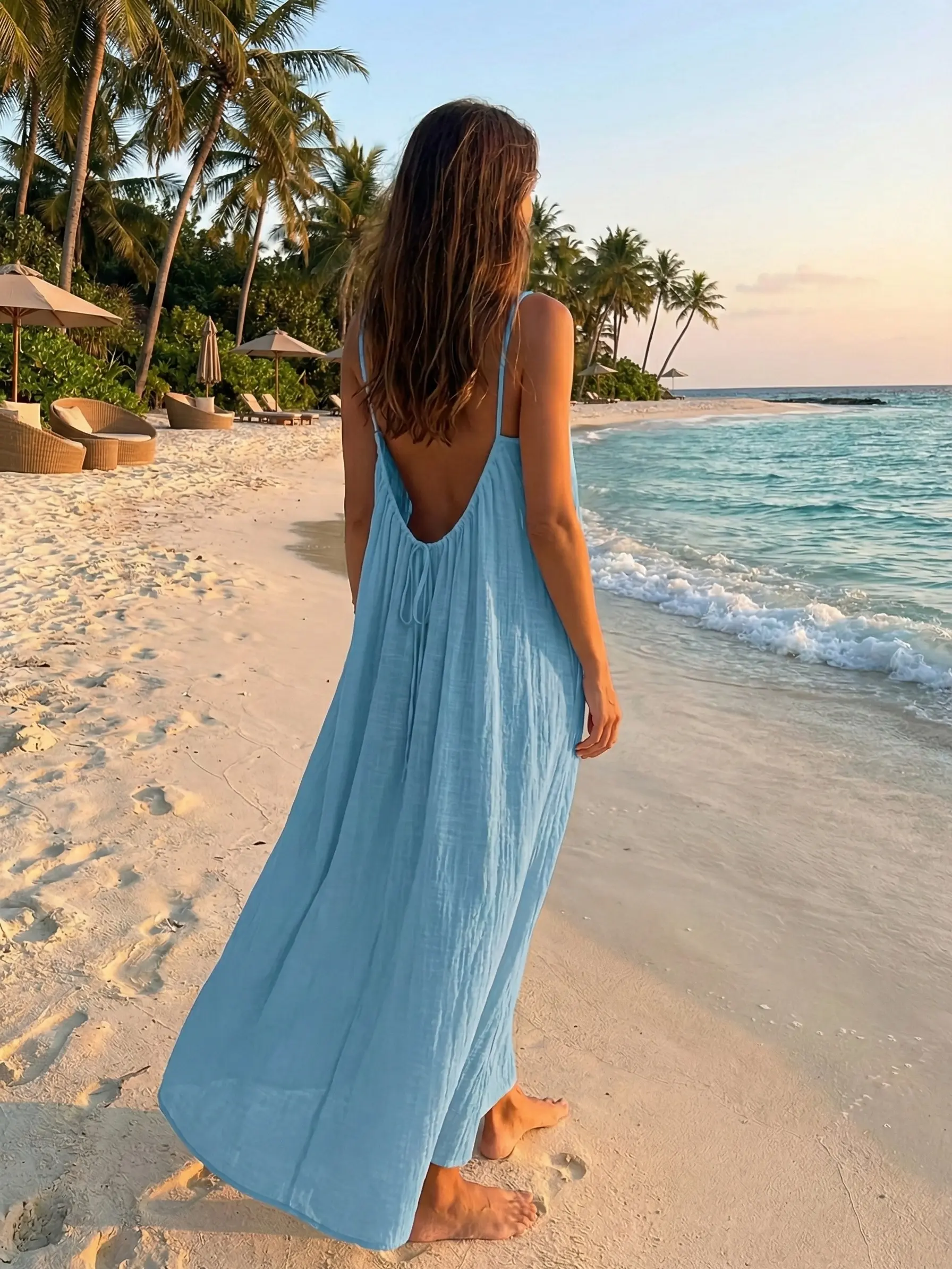 Women's Maxi Dress Spaghetti Strap Sleeveless Loose Fit Cami Sundress  Backless Flowy Summer Beach Loungewear - TikTok Shop