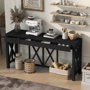 60'' Console Table Sofa Table with 4 Spacious Drawers and Open Bottom Storage, Modern Crisscross Design Entryway Table for Living Room,Kitchen,Dining Room (Black)