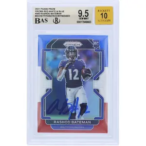 Rashod Bateman Baltimore Ravens Autographed 2021 Panini Prizm Red White & Blue Prizm #340 Beckett Fanatics Witnessed Authenticated 9.5/10 Rookie Card - Fanatics Authentic Certified