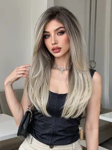 20 Inch Long Straight Wigs for Women, Gorgeous Fluffy Wigs with Blunt Bangs, Synthetic Full Machine Wigs for Party, Daily Use