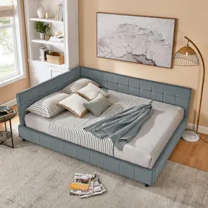 [Bellemave]Full /Queen Size Upholstered Tufted Bed Frame, Sofa Bed Frame with Comfortable Backrest and Armrests,  Size Bed for Bedroom, Living Room,Velvet, GREY(85.5''*64.5''*30.5'')