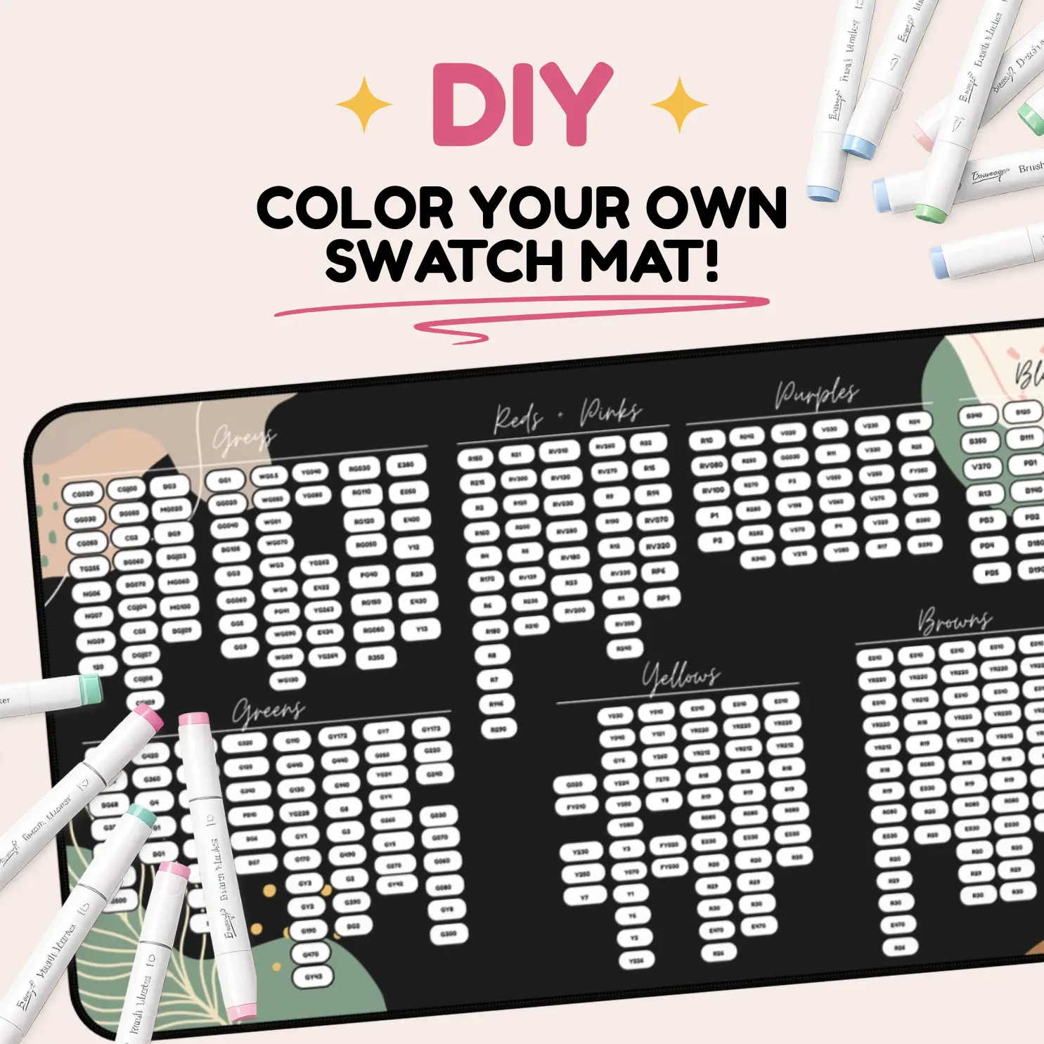 Bianyo 366 Marker Pantone Swatch Chart Desk Mat - Cushioned 100% Neoprene Surface, Crisp Colors, High-Res Print, Botanical Edge, Durable, Non-Slip, Multi-Size Color Reference Mouse Pad for Home Office Textile Accessory (Available in 3 Sizes), Available In
