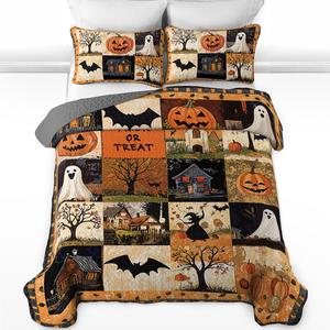 Pajabear Lightweight Printed Quilt Set with Wave Quilted Stitching – Spooky Trick-or-Treat Halloween Design
