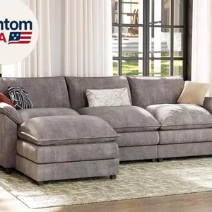 118.9" Modular Sectional Sofa,Cloud Couch with Ottoman,Chenille Sofas with Metal