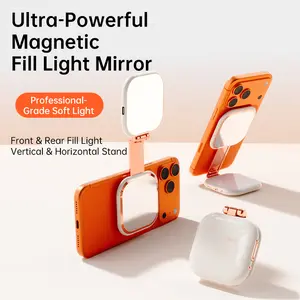 49-LED Portable Magnetic Mobile Fill Light Mirror, Rechargeable Battery-Powered Foldable Selfie Ring Light with Stand, Adjustable Color Temp for Photography, Makeup