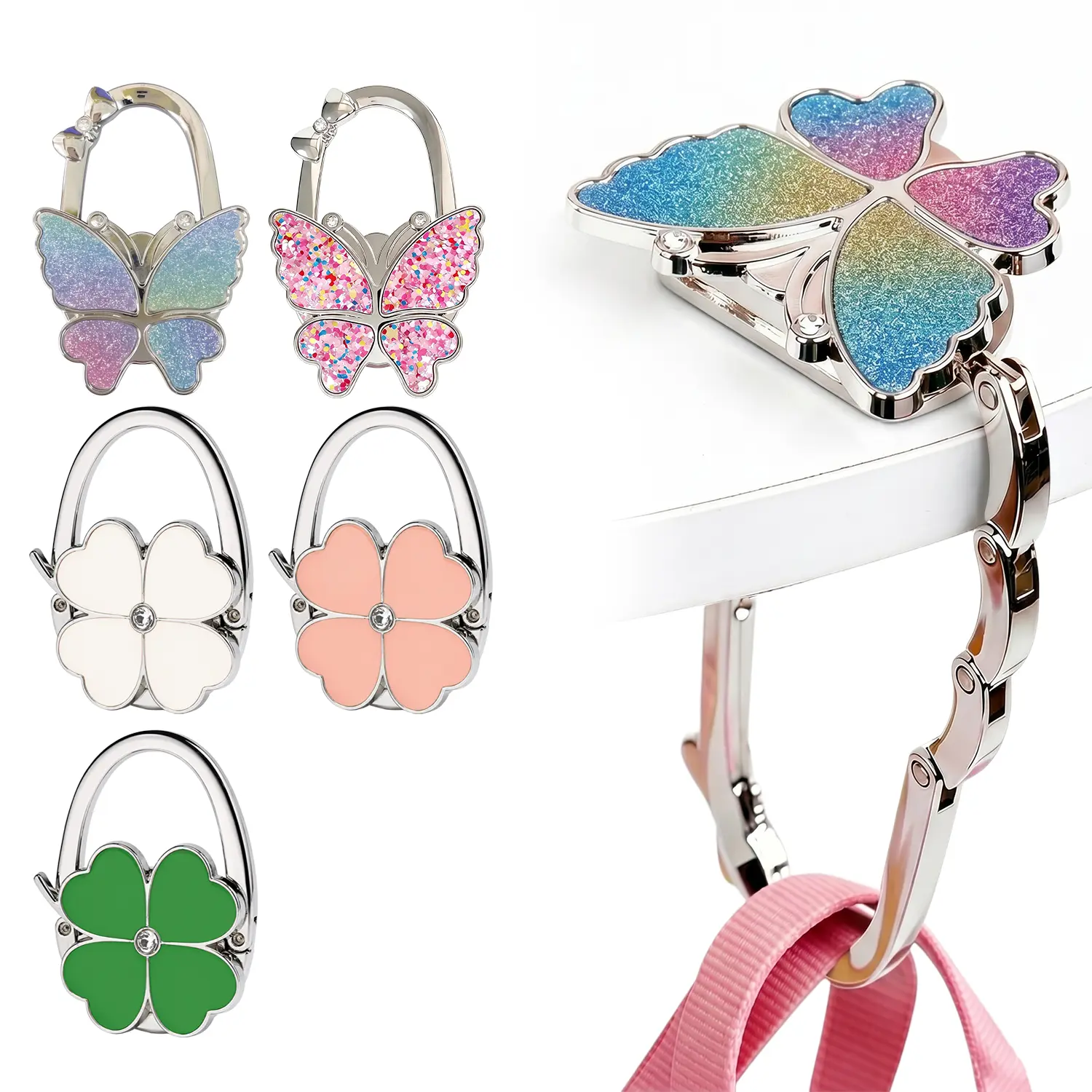 Variety Design Purse Hooks for Table and Bars,Portable Purse Hanger Organizers Hooks Handbag Pocketbook Holder Bag Storage for Desk,Butterfly Foldable Folding Purse Table Hook Hanger#SummerWins