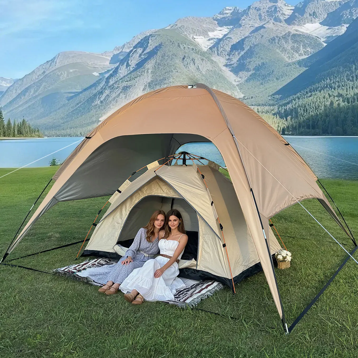 Heavy Duty Frame Tent for 5-8 People, All-Season Windproof Folding Canopy, Portable Outdoor Shade for Parties, Picnics, and Camping, Tents For Camping, All-Weather Frame Tents