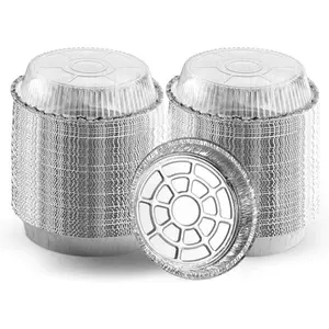7" Round 100 Pack Aluminum Foil Pans with Clear Lids| Disposable Containers with Straight Walls for Storing, Baking, Meal Prep & Reheating| Freezer & Oven Safe, Recyclable