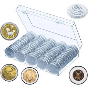 100 count 30mm  Capsule,5 Sizes Protect Gasket,  Holder Case with Storage Organizer Box for  Collector  Collection Supplies (White  Gasket)