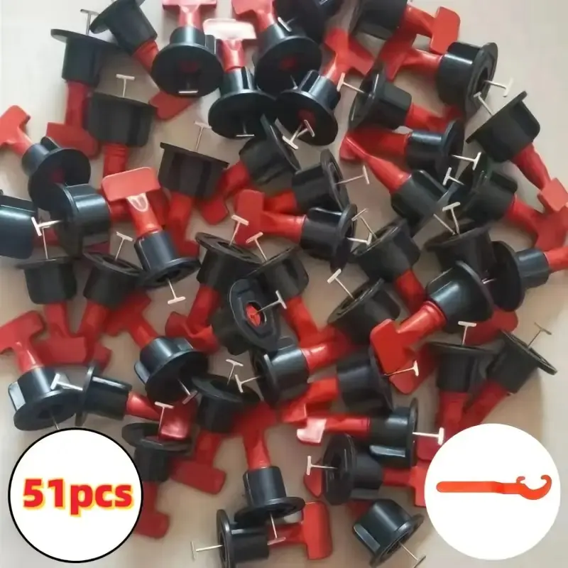 51-Piece Tile Leveling System with Metal Anchors, Plastic Floor and Wall Tiles Spacers Wedges, Reusable DIY Home Installation Kit, Tile Installation Tools